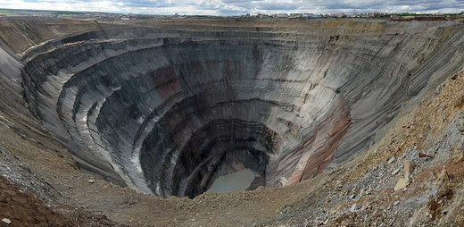 The Mir mine in Russia, a large open-pit mine photographed in wide-angle