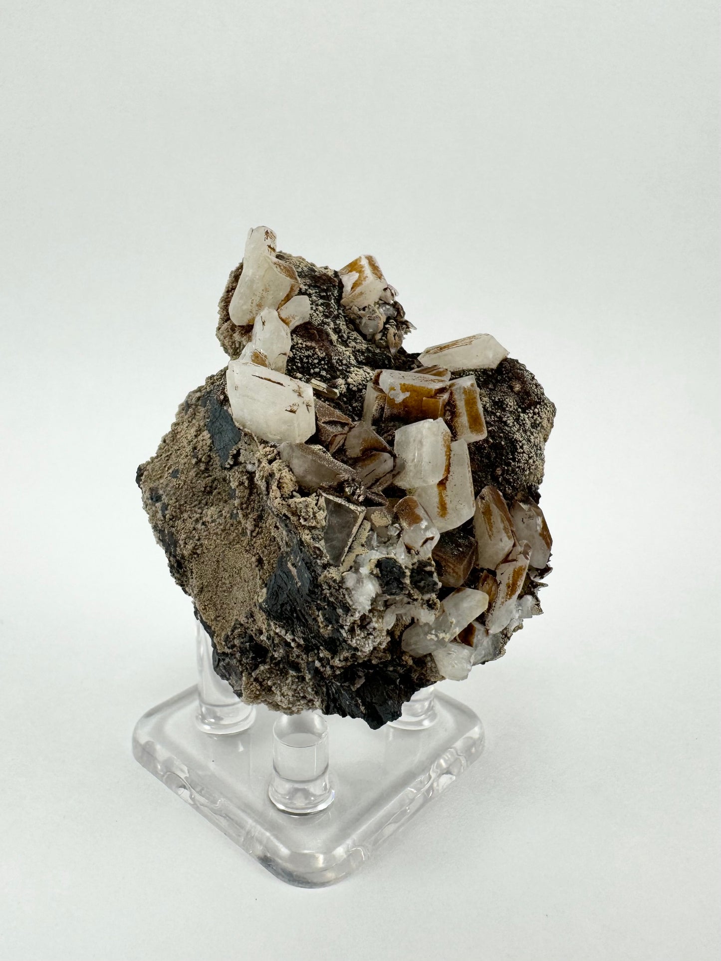Side-view of the piece, showing thick iron-bearing matrix.