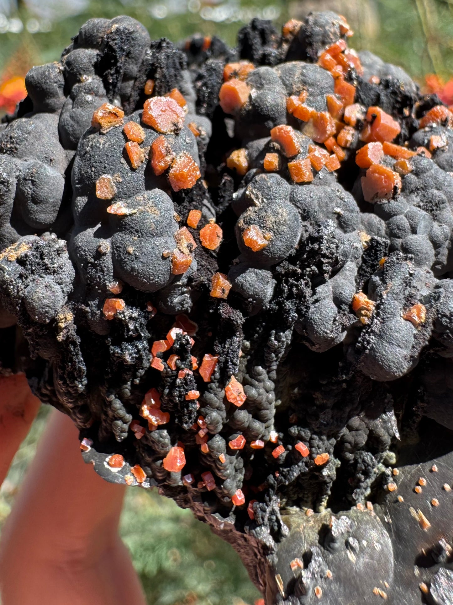 Detail of the well-formed spires with focus more above, where the spires meld into larger spheres of botryoidal growth.