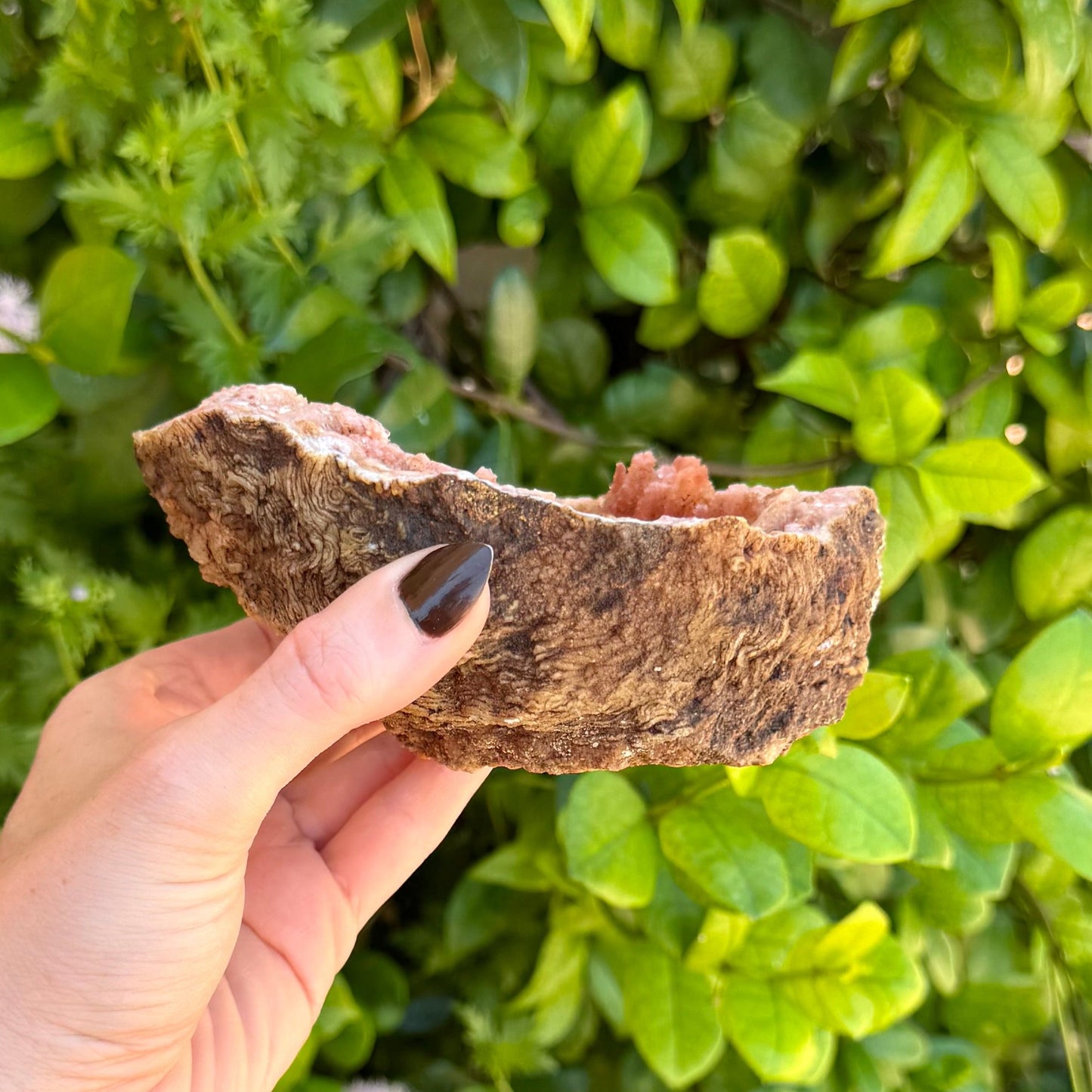 Side-view of the piece showing it is relatively thin and tapered so the base is smaller than the top.