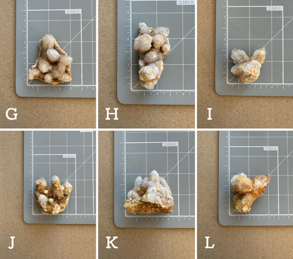 Scale images of options G–L on a measuring mat. Measurements are listed in the full description