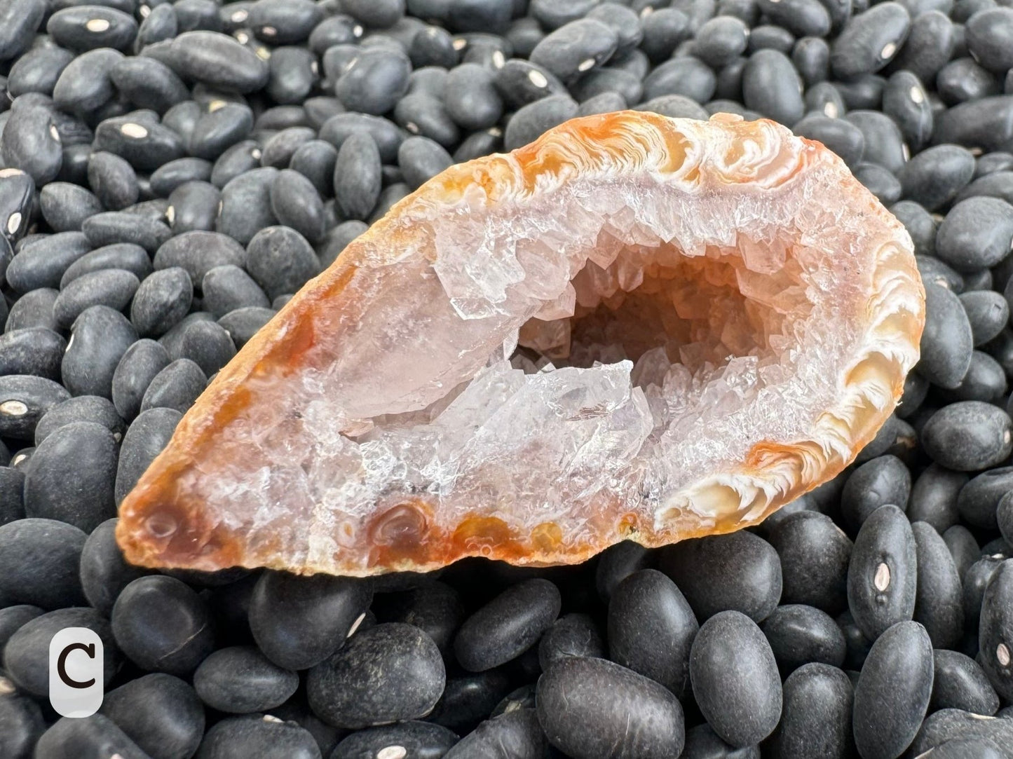 Option C: Detail of the other half of the geode pair, with good large quartz crystals and good feathery borders