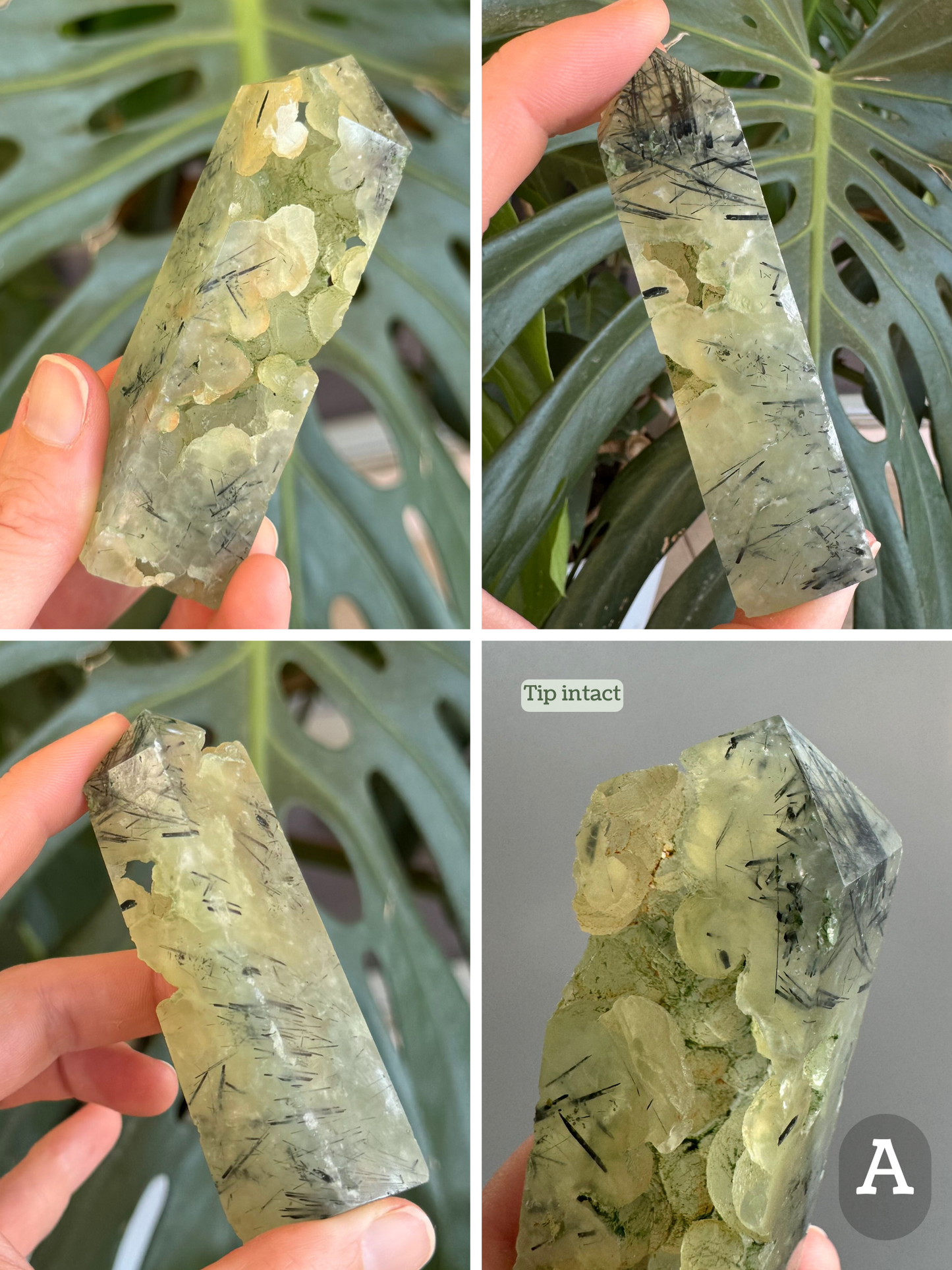 Prehnite with epidote polished tower