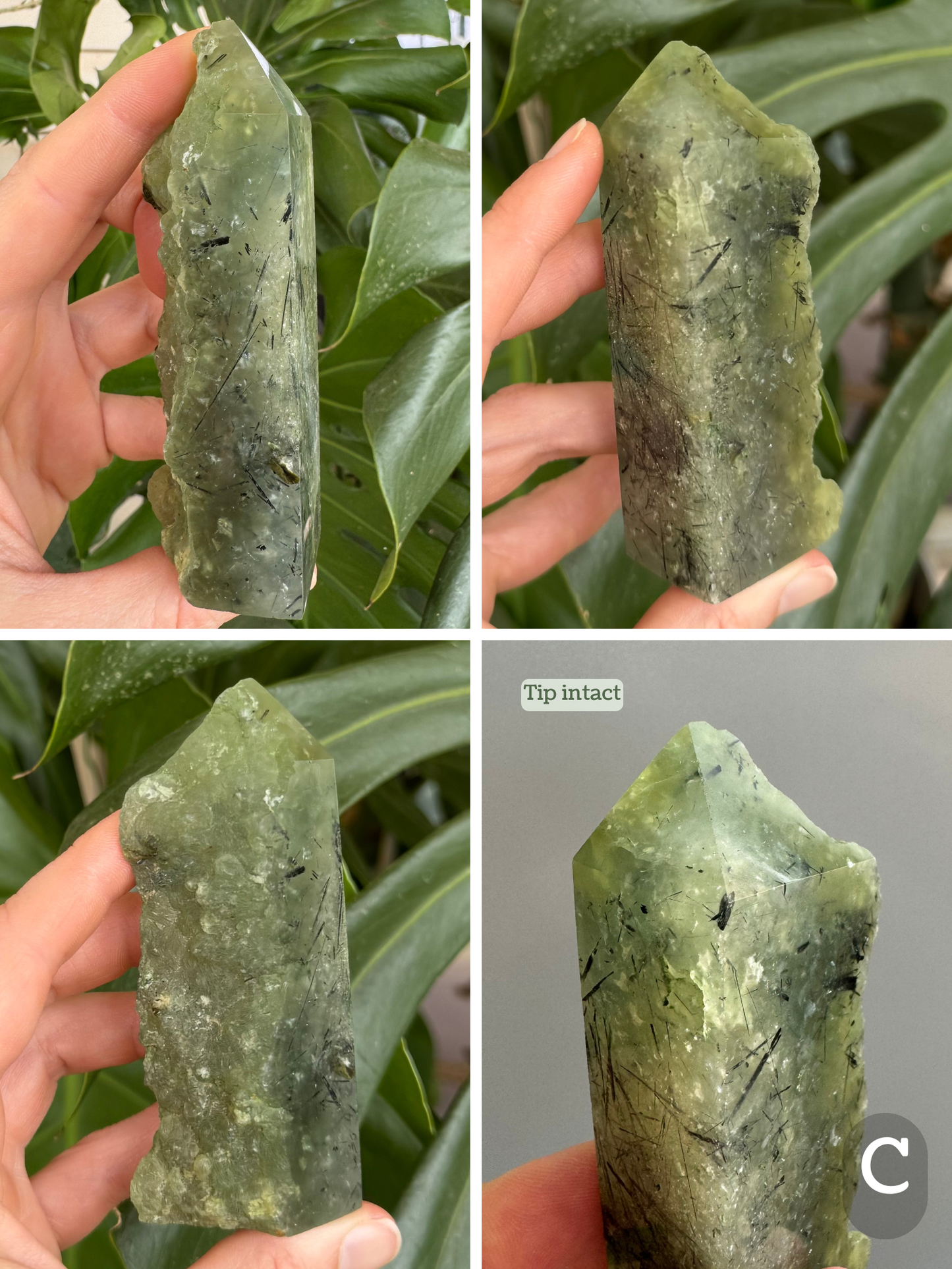Prehnite with epidote polished tower
