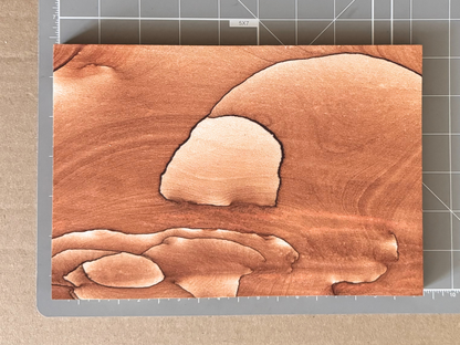 Scale image of the piece on a measuring mat, measuring a bit over nine inches long and six inches wide.