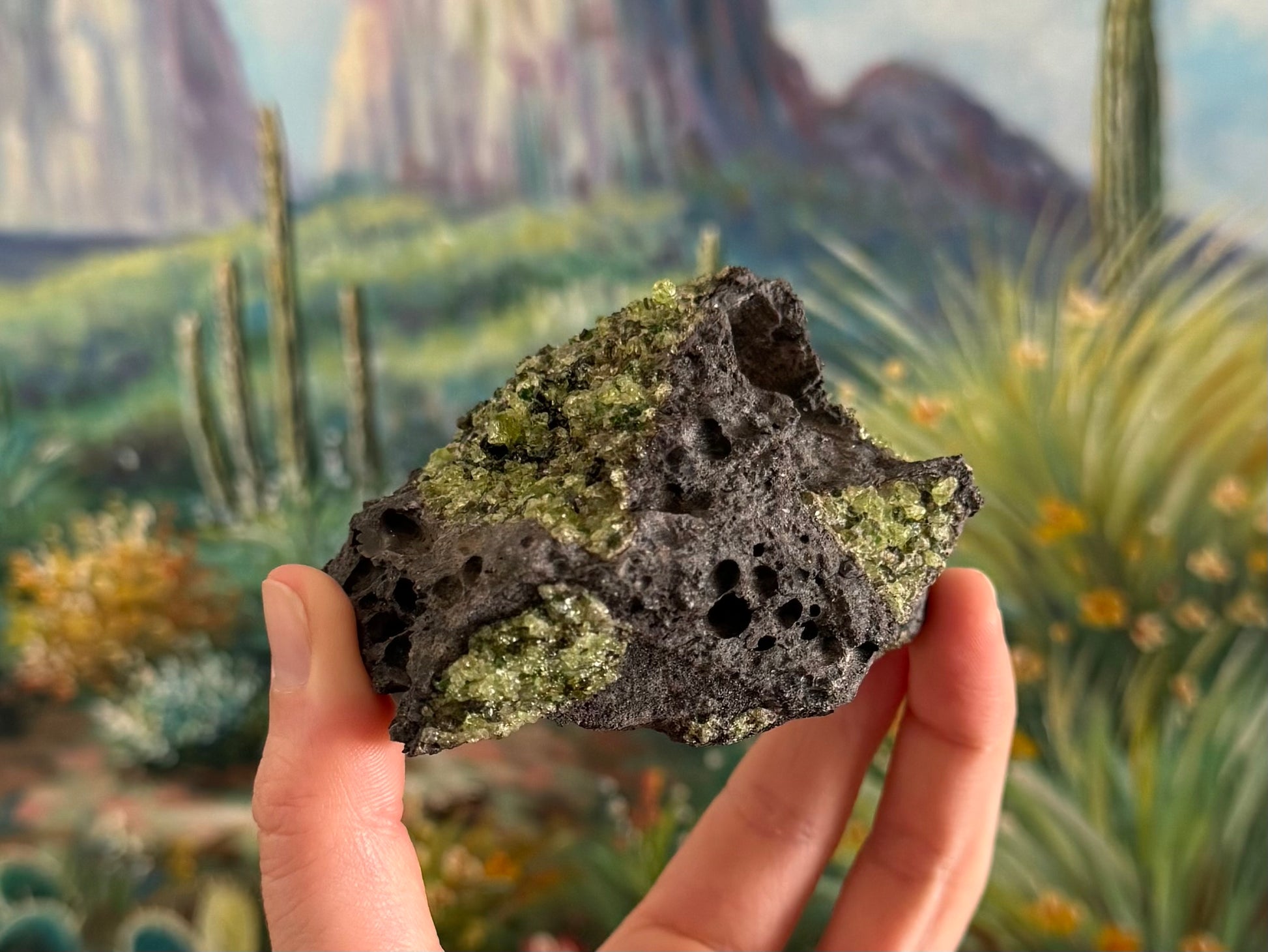 Another side of the piece, with three patches of peridotite visible