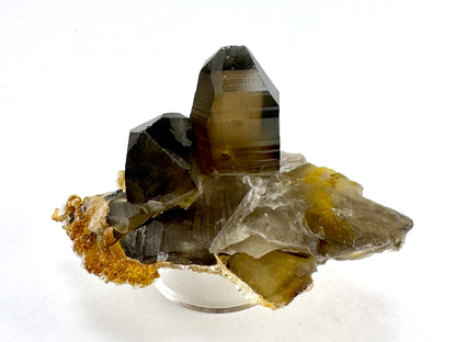 Excellent smoky quartz pair with hyalite