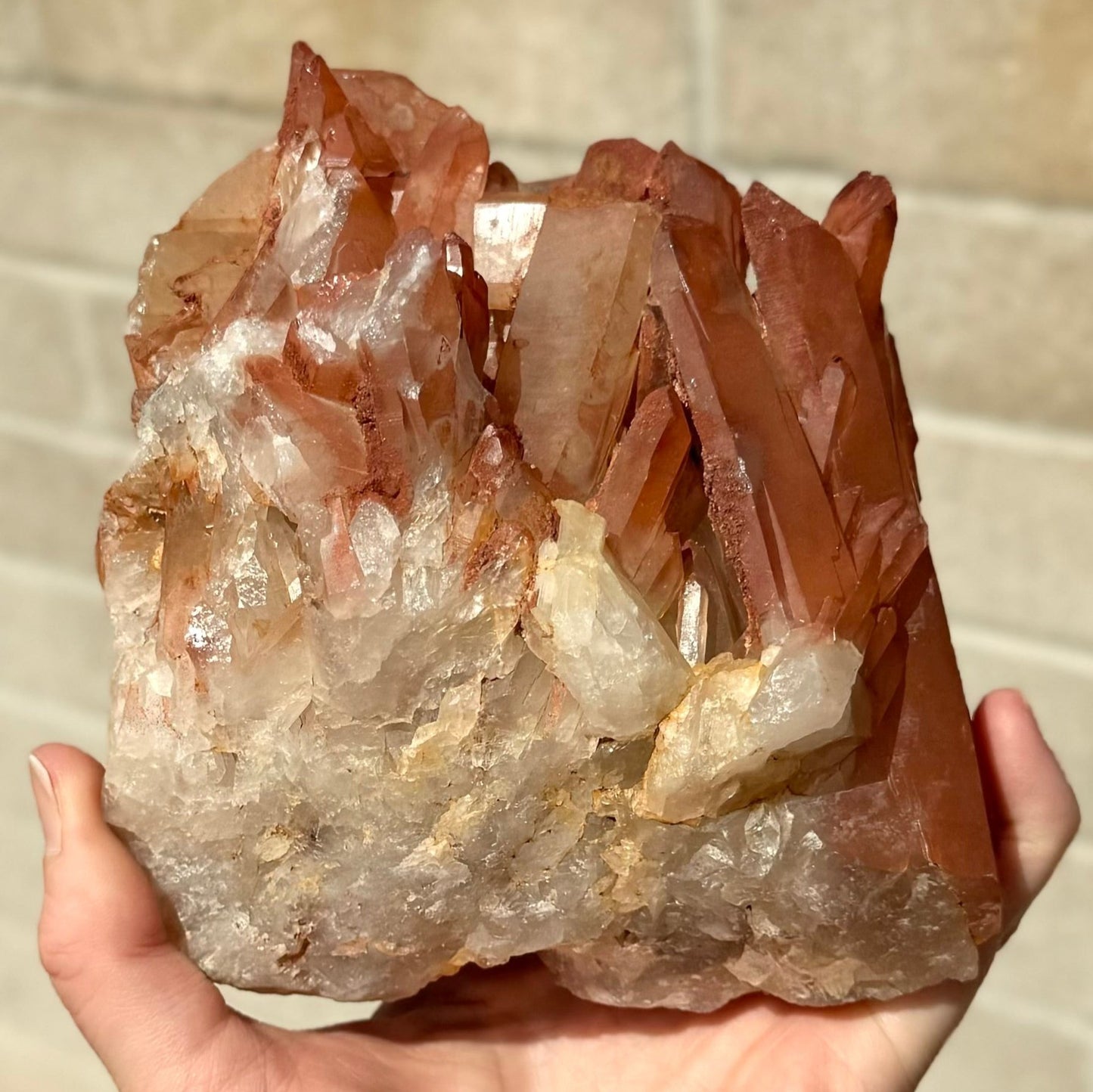 The back of the specimen, the base a white aggregate of quartz. The crystals on the left side are partial or broken, while those on the right are well-formed.