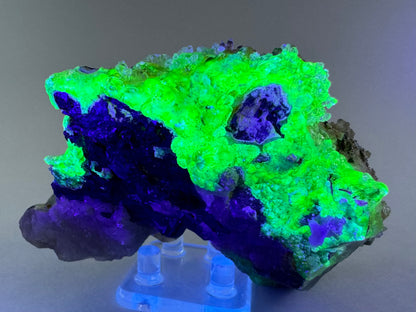 Smoky quartz and black tourmaline cluster with hyalite