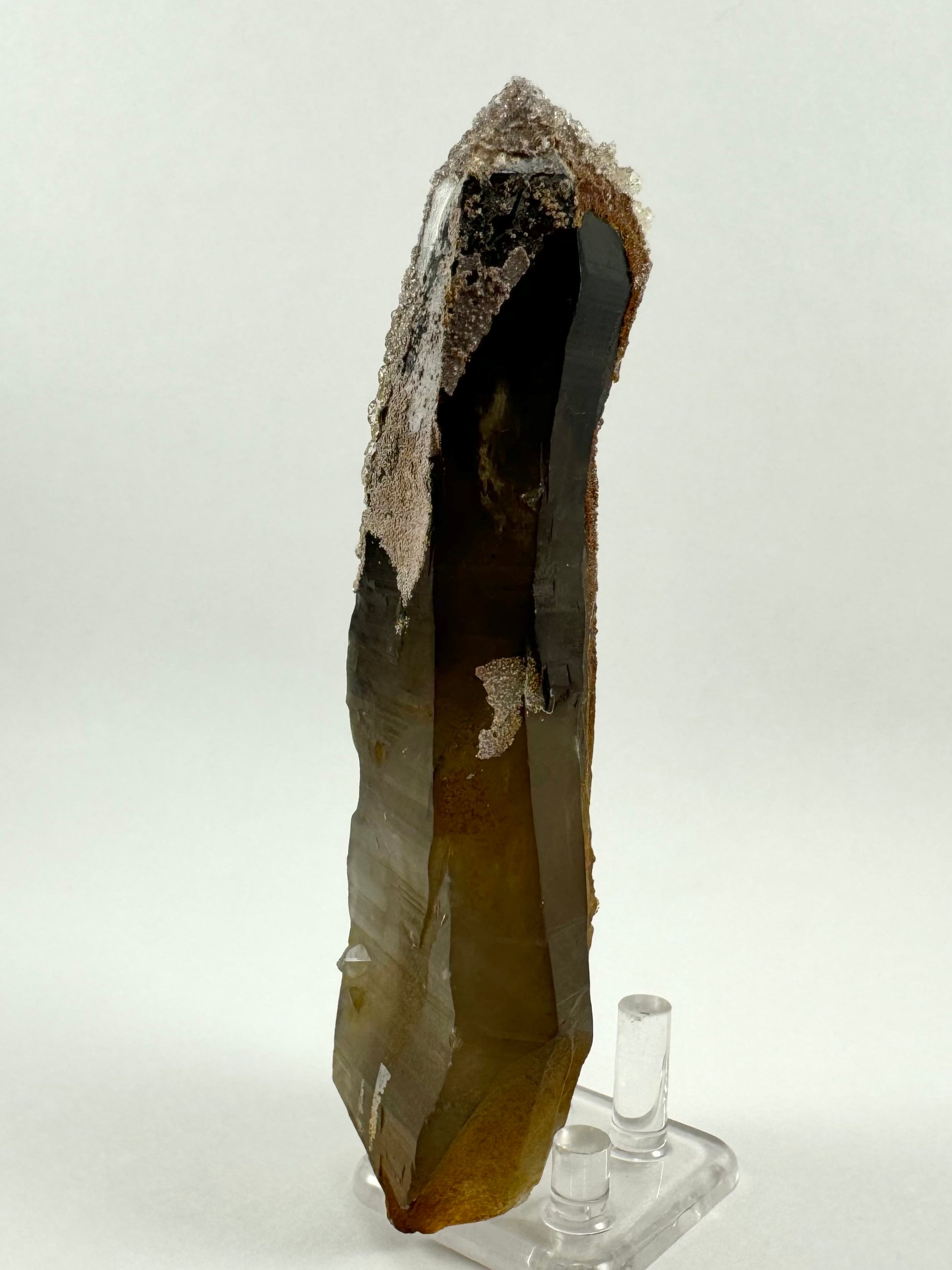 Another side view, showing the angular faces on the smoky quartz. From this angle the piece is fairly thin.