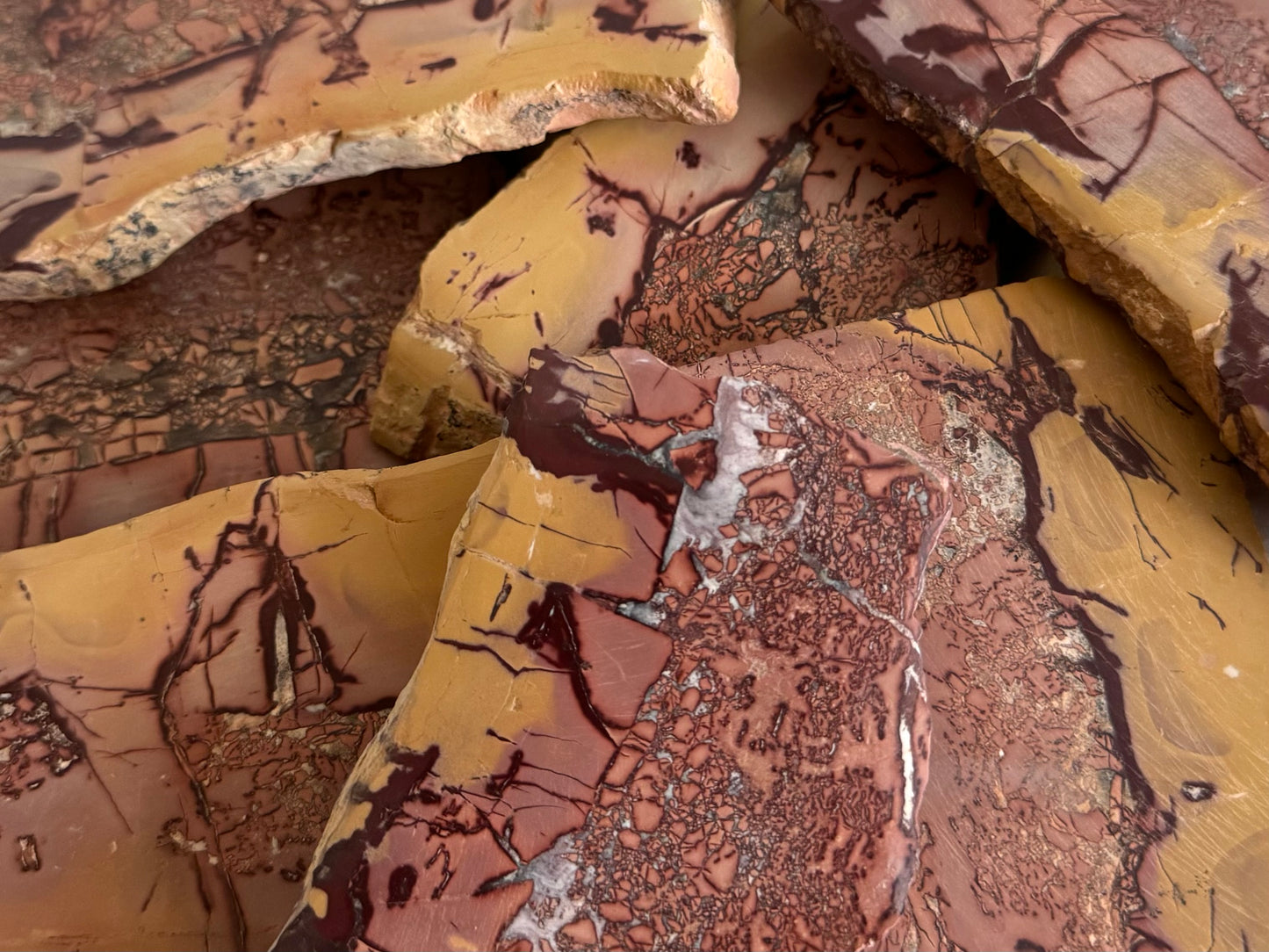 General shot of a pile of Atlas Mountain jasper slices