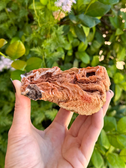 Side view of mineral showing the ropy wrinkles folded over like noodles in a block of ramen