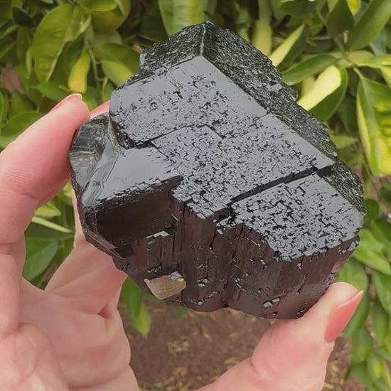 Short clip of the specimen being turned and tilted in indirect sunlight, with the intricate surface details and striations reflecting with excellent luster. Close detail views show a slightly imperfect almost dusty appearance.